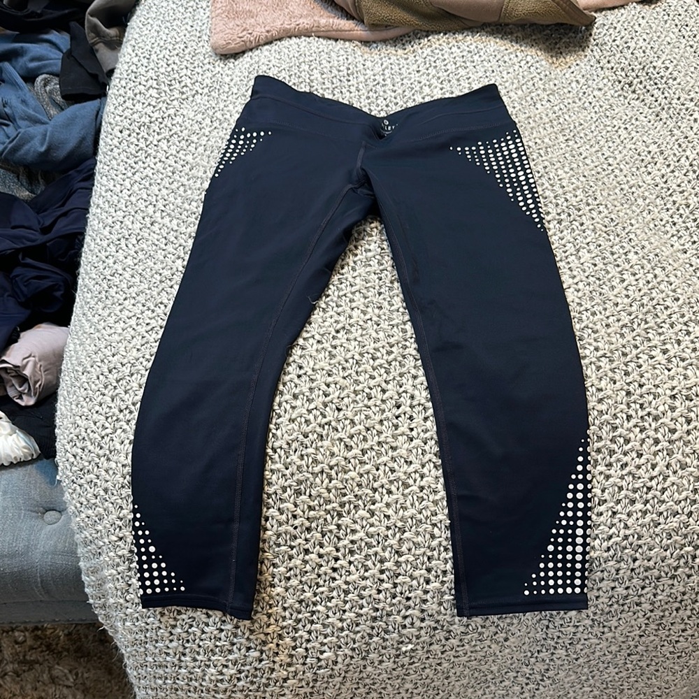 Athleta navy blue leggings  with White Dot Accents